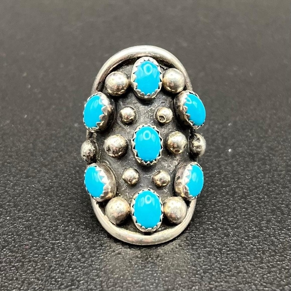 Vintage Carolyn Pollack Real Turquoise Cluster Ring US Size 6.75